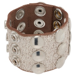 White & Tan Snap Leather Bracelet 232999F020000