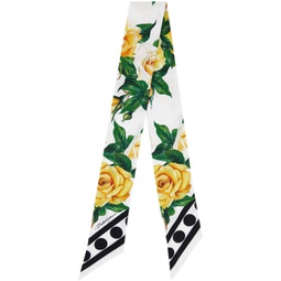 White & Yellow Printed Silk Twill Headscarf 241003F029000