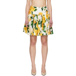 White & Yellow Floral Miniskirt 241003F090005