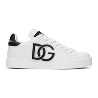 White & Black Calfskin Portofino DG Logo Sneakers 241003F128003