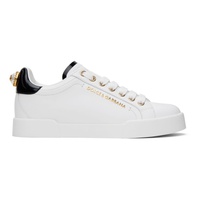 White Nappa Calfskin Portofino Lettering Sneakers 241003F128007