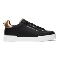 Black Nappa Calfskin Portofino Lettering Sneakers 241003F128009
