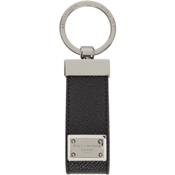 Black Calfskin Logo Tag Keychain 241003M163004