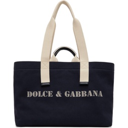 Navy Printed Drill Holdall Tote 241003M170001