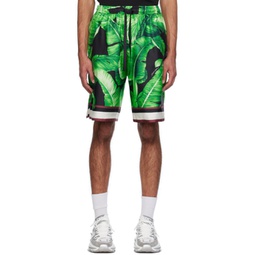 Green & Black Printed Shorts 241003M193001