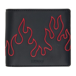 Black Faux-Leather Flame Artwork Wallet 241084M164001
