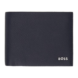 Navy Grained Leather Logo Lettering Wallet 241085M164010