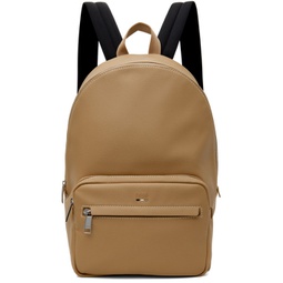 Beige Faux-Leather Logo & Signature Stripe Backpack 241085M166015