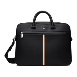 Black Faux-Leather Signature Stripe Trim Briefcase 241085M167019
