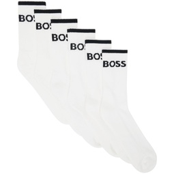 Six-Pack White Ribbed Short Socks 241085M220002
