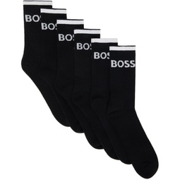 Six-Pack Black Ribbed Short Socks 241085M220003