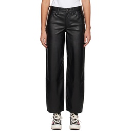 Black Baggy Dad Faux-Leather Trousers 241099F069000