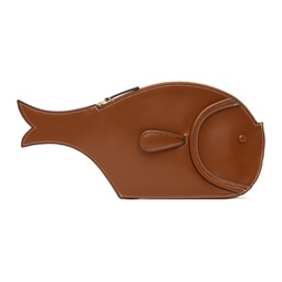 Brown Pesce Leather Clutch 241132F044002