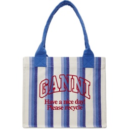 Blue Large Striped Canvas Tote 241144F049012