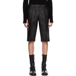 Black Creased Leather Shorts 241154M193005