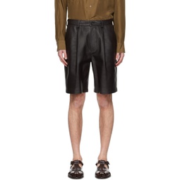 Brown Pleated Leather Shorts 241170M193001
