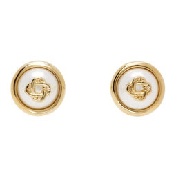 Gold Pearl Logo Stud Earrings 241195F022001