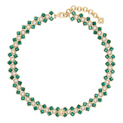 Gold & Green Crystal & Pearl Necklace 241195F023004