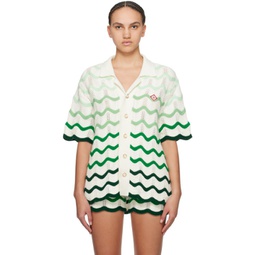 Green & White Wavy Shirt 241195F109003