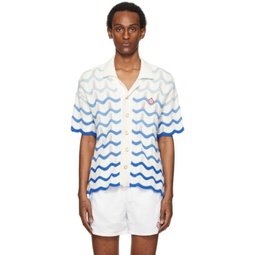 White & Blue Wavy Gradient Shirt 241195M192013