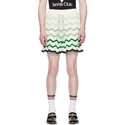 White & Green Wavy Gradient Shorts 241195M193004