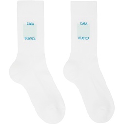 White & Blue Casa Logo Socks 241195M220002