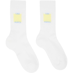 White & Yellow Casa Logo Socks 241195M220003