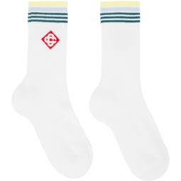 White Stripe Monogram Sport Socks 241195M220004