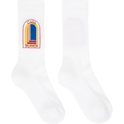 White Ribbed Socks 241195M220018