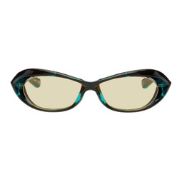 SSENSE Exclusive Black & Green Wraparound Sunglasses 241196M134010
