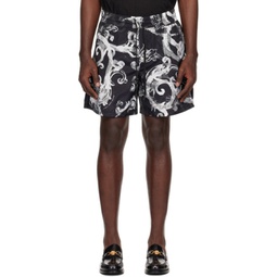 Black & White Watercolor Couture Shorts 241202M193025
