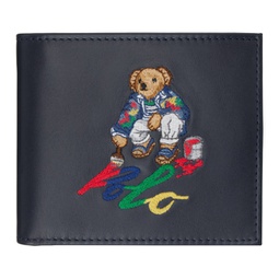 Navy Polo Bear Leather Wallet 241213M164002
