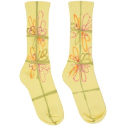 SSENSE Exclusive Yellow Flower Check Socks 241236F076003