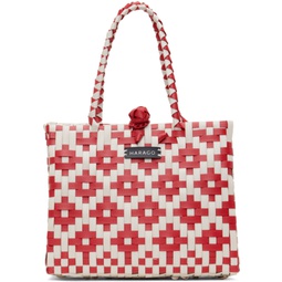 White & Red Upcycled Tote 241245M172001