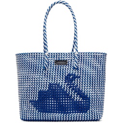 Blue & White Upcycled Tote 241245M172002