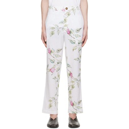 White Floral Trousers 241245M191008
