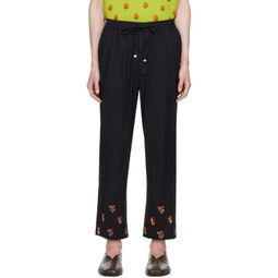 Black Embroidered Trousers 241245M191010