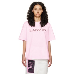 Pink Oversized Embroidered Curb T-Shirt 241254F110002