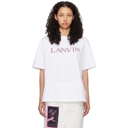 White Oversized Embroidered Curb T-Shirt 241254F110003