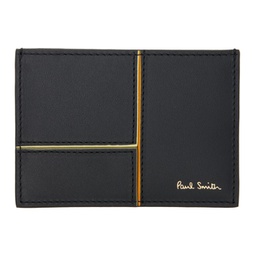 Black Paneled Leather Card Holder 241260M163007