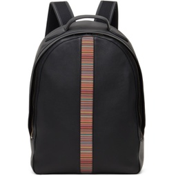 Black Leather Signature Stripe Backpack 241260M166001