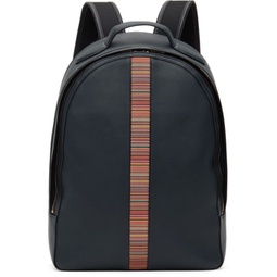 Navy Leather Signature Stripe Backpack 241260M166003