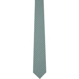 Green & Blue Gancini Print Silk Tie 241270M158005