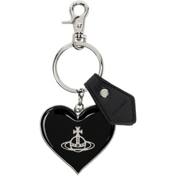 Black & Silver Mirror Heart Orb Keychain 241314M148017