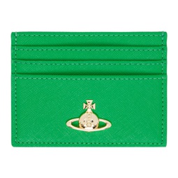 Green Saffiano Flat Card Holder 241314M163065