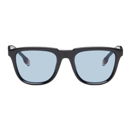 Black Stripe Detail Square Frame Sunglasses 241376M134001