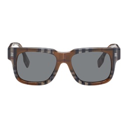 Brown Check Square Sunglasses 241376M134007