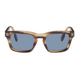 Brown Stripe Square Sunglasses 241376M134020