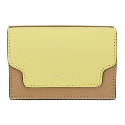 Yellow & Khaki Saffiano Leather Trifold Wallet 241379F040009