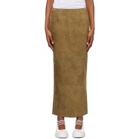 Brown Slit Leather Maxi Skirt 241379F093001